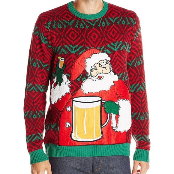 Ugly Christmas Sweater Santa Beer and Shot Size XL Holds Beer Bottle - Picture 2 of 16